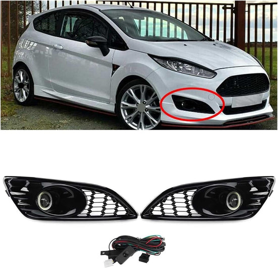 🔥🚗 Coppia Griglie Anteriori Honeycomb con Fendinebbia + Cablaggio per Ford Fiesta MK7 Zetec S Sport (2012-2017) – Look Sportivo e Funzionale!