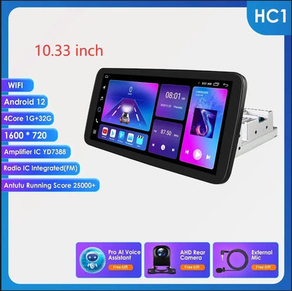 Autoradio 10.1" 360° Rotante – Android 13, CarPlay, Android Auto, GPS, 8+128GB, 1 DIN
