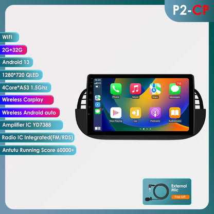 Autoradio Android 4G 8-Core per Fiat 500 (2007-2014) – CarPlay, GPS e Intrattenimento a Portata di Mano!
