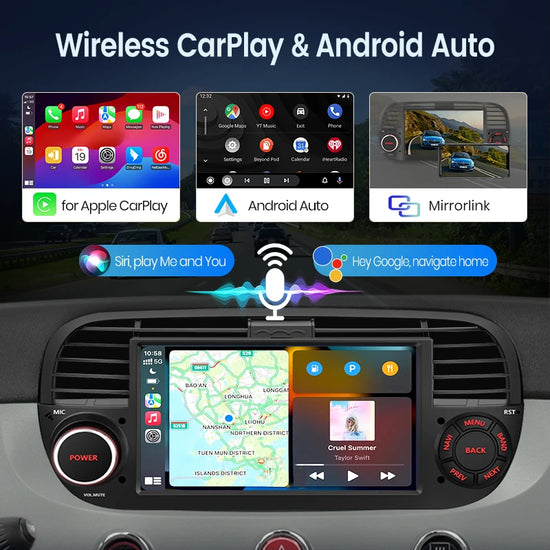 Autoradio Android 13 per Fiat 500/Abarth (2007-2015) – Wireless CarPlay & Android Auto, GPS, Schermo 7” HD