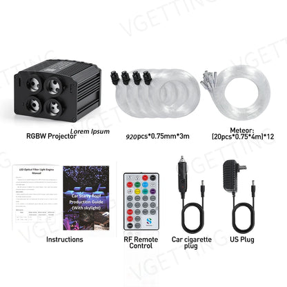 ✨ Meteor Effect Fiber Optic Star Light Kit – 4 RGBW Ports + Bluetooth/RF/Voice Control
