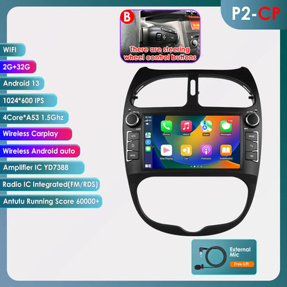 Autoradio 7" Android per Peugeot 206 (2000-2008) – CarPlay, Android Auto, GPS, WiFi, FM/RDS