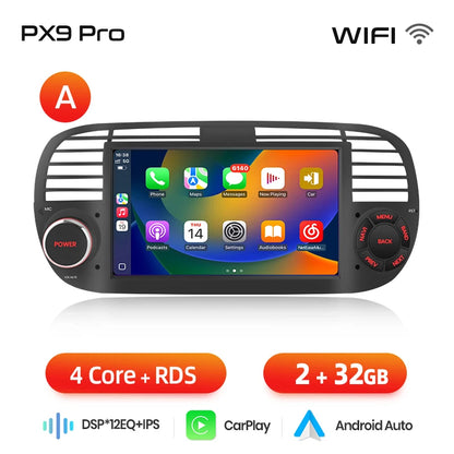 Autoradio Android 13 per Fiat 500/Abarth (2007-2015) – Wireless CarPlay & Android Auto, GPS, Schermo 7” HD
