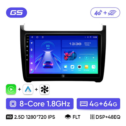 Autoradio Android 13 9" per Volkswagen Polo 5 – Wireless CarPlay, Android Auto, GPS, 2 DIN