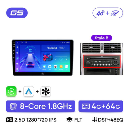 Autoradio Android 13 9" per Peugeot 307 (2002-2013) – Wireless CarPlay, Android Auto, GPS, 8GB RAM + 256GB ROM