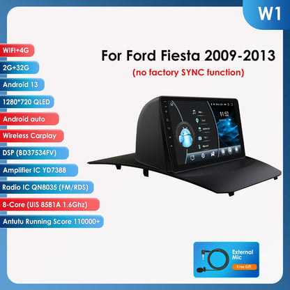 Autoradio Android 13 per Ford Fiesta (2009-2017) – Schermo 9”, CarPlay & Android Auto, GPS, 4G, DSP