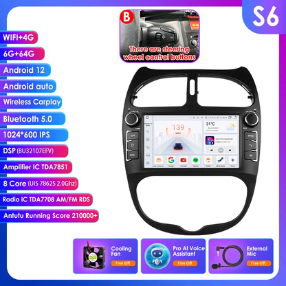 Autoradio 7" Android per Peugeot 206 (2000-2008) – CarPlay, Android Auto, GPS, WiFi, FM/RDS