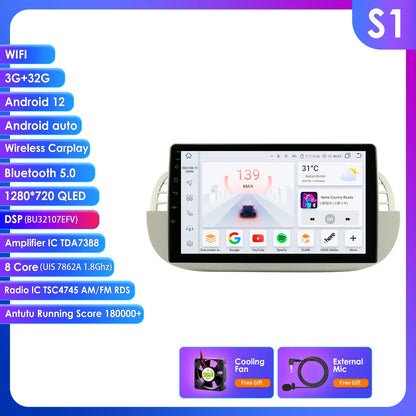 Autoradio Android 4G 8-Core per Fiat 500 (2007-2014) – CarPlay, GPS e Intrattenimento a Portata di Mano!