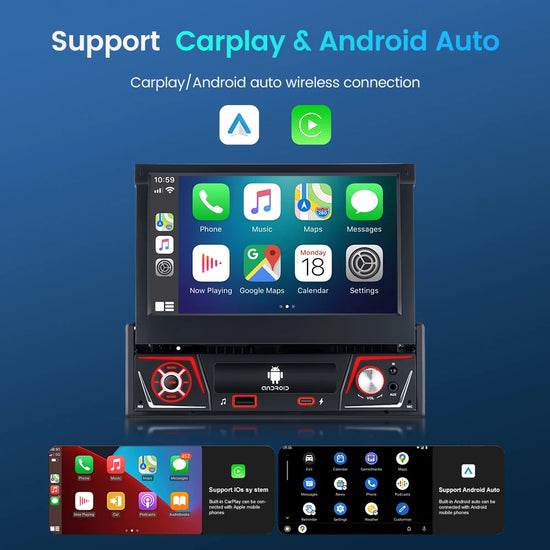 Autoradio 1 DIN Android 13 con Schermo Retrattile 7" IPS – CarPlay, Android Auto, GPS, Lettore Multimediale