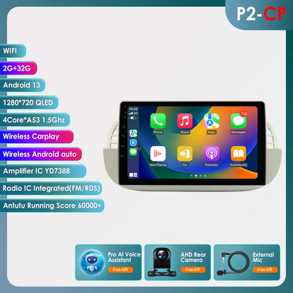 Autoradio Android 4G 8-Core per Fiat 500 (2007-2014) – CarPlay, GPS e Intrattenimento a Portata di Mano!