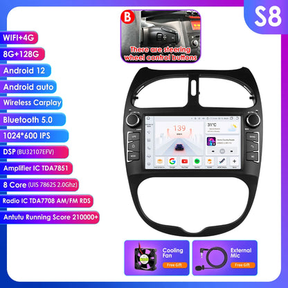 Autoradio 7" Android per Peugeot 206 (2000-2008) – CarPlay, Android Auto, GPS, WiFi, FM/RDS