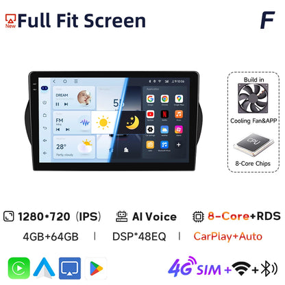 Autoradio 9" Wireless CarPlay & Android Auto per Fiat Fiorino, Qubo, Citroen Nemo, Peugeot Bipper (2008-2017)