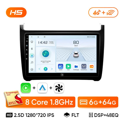 Autoradio Android 13 9" per Volkswagen Polo 5 – Wireless CarPlay, Android Auto, GPS, 2 DIN