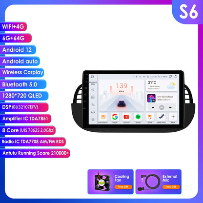 Autoradio Android 4G 8-Core per Fiat 500 (2007-2014) – CarPlay, GPS e Intrattenimento a Portata di Mano!