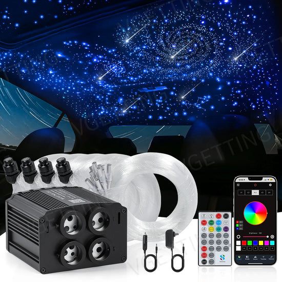 ✨ Kit Luce Stellare a Fibre Ottiche con Effetto Meteoriti – 4 Porte RGBW + Controllo Bluetooth/RF/Vocale