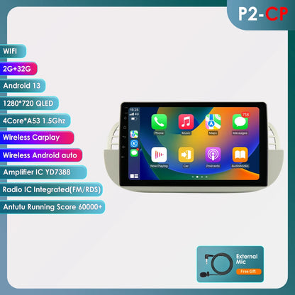 Autoradio Android 4G 8-Core per Fiat 500 (2007-2014) – CarPlay, GPS e Intrattenimento a Portata di Mano!