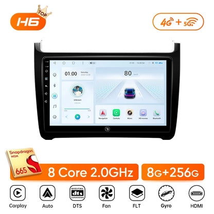Autoradio Android 13 9" per Volkswagen Polo 5 – Wireless CarPlay, Android Auto, GPS, 2 DIN