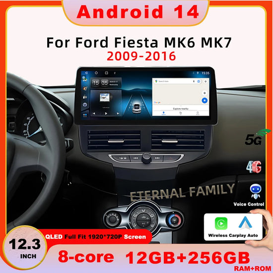 Autoradio 12,3” per Ford Fiesta MK6/MK7 (2009-2016) LHD/RHD – Android 14, GPS Wireless, CarPlay Android, Display in Stile BMW