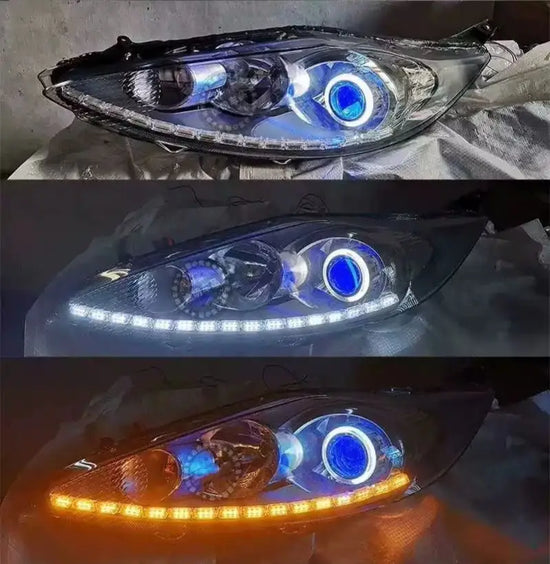 Faro Anteriore LED con Angel Eyes per Ford Fiesta – DRL, Indicatori di Direzione e Look Sportivo