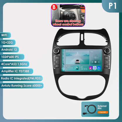 Autoradio 7" Android per Peugeot 206 (2000-2008) – CarPlay, Android Auto, GPS, WiFi, FM/RDS