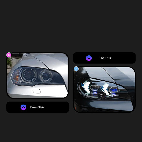 Fari LED con Angel Eyes per BMW X5 E70 (2007-2013) – DRL, HID, Plug & Play