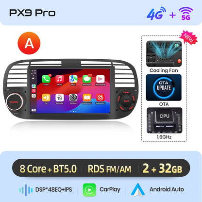 Autoradio Android 13 per Fiat 500/Abarth (2007-2015) – Wireless CarPlay & Android Auto, GPS, Schermo 7” HD