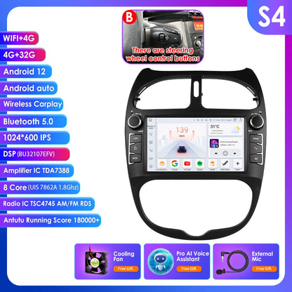 Autoradio 7" Android per Peugeot 206 (2000-2008) – CarPlay, Android Auto, GPS, WiFi, FM/RDS