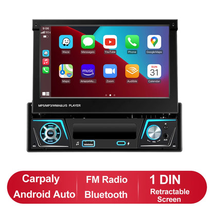 Autoradio 1 DIN Android 13 con Schermo Retrattile 7" IPS – CarPlay, Android Auto, GPS, Lettore Multimediale