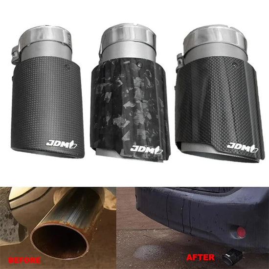 Terminale di Scarico Universale JDM in Fibra di Carbonio e Acciaio Inox – Nero Ovale – Ingresso 2” / 2,5” / 3”