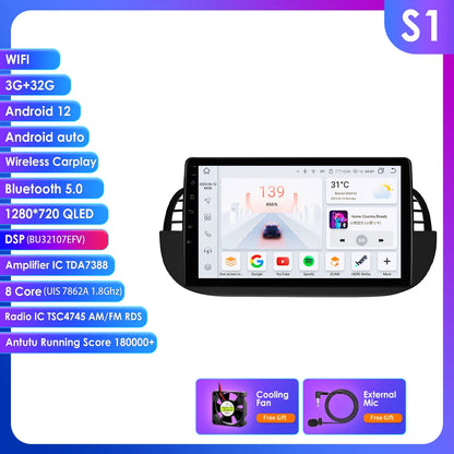 Autoradio Android 4G 8-Core per Fiat 500 (2007-2014) – CarPlay, GPS e Intrattenimento a Portata di Mano!
