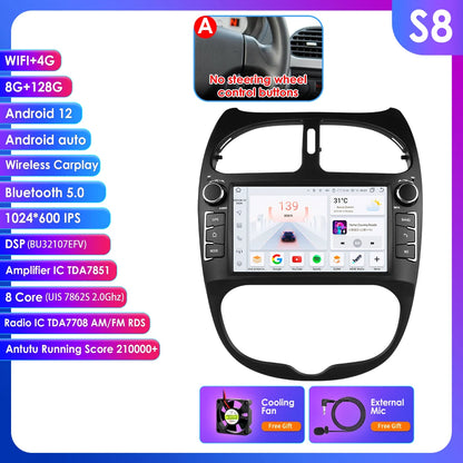 Autoradio 7" Android per Peugeot 206 (2000-2008) – CarPlay, Android Auto, GPS, WiFi, FM/RDS