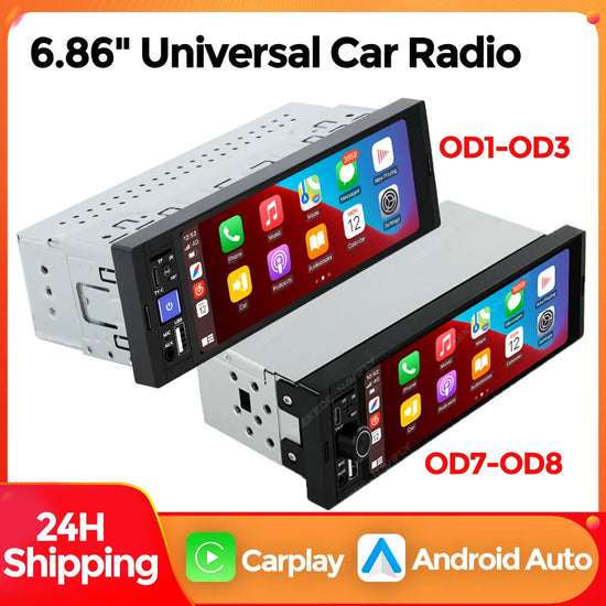 Autoradio 1DIN da 6.86" con CarPlay, Android Auto, Lettore Multimediale MP5, Bluetooth, USB, FM