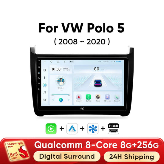 Autoradio Android 13 9" per Volkswagen Polo 5 – Wireless CarPlay, Android Auto, GPS, 2 DIN