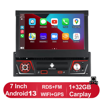 Autoradio 1 DIN Android 13 con Schermo Retrattile 7" IPS – CarPlay, Android Auto, GPS, Lettore Multimediale