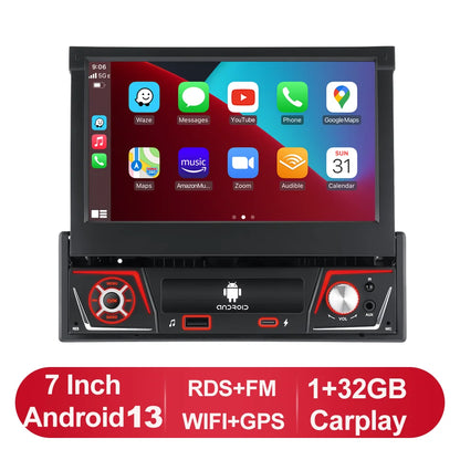 Autoradio 1 DIN Android 13 con Schermo Retrattile 7" IPS – CarPlay, Android Auto, GPS, Lettore Multimediale