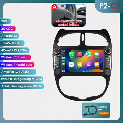 Autoradio 7" Android per Peugeot 206 (2000-2008) – CarPlay, Android Auto, GPS, WiFi, FM/RDS