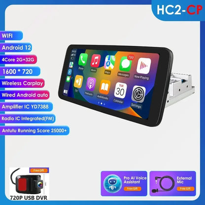 Autoradio 10.1" 360° Rotante – Android 13, CarPlay, Android Auto, GPS, 8+128GB, 1 DIN