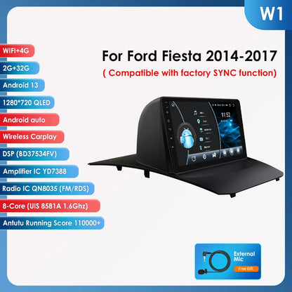 Autoradio Android 13 per Ford Fiesta (2009-2017) – Schermo 9”, CarPlay & Android Auto, GPS, 4G, DSP