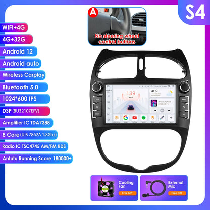 Autoradio 7" Android per Peugeot 206 (2000-2008) – CarPlay, Android Auto, GPS, WiFi, FM/RDS