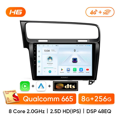 Autoradio Android 13 con Schermo 10” – Wireless CarPlay, Android Auto, GPS e 4G – Compatibile con Volkswagen Golf 7 MK7 GTI R (2012-2020)
