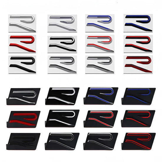 Logo “R” 3D in Metallo Cromato/Nero per VW Golf 8 MK8 – Emblema Griglia Anteriore & Baule Posteriore R-Line