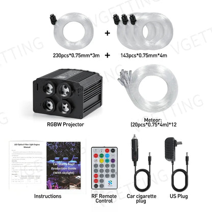 ✨ Meteor Effect Fiber Optic Star Light Kit – 4 RGBW Ports + Bluetooth/RF/Voice Control