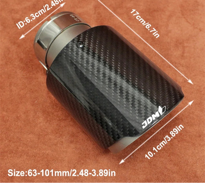 Terminale di Scarico Universale JDM in Fibra di Carbonio e Acciaio Inox – Nero Ovale – Ingresso 2” / 2,5” / 3”