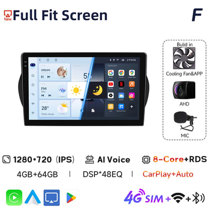 Autoradio 9" Wireless CarPlay & Android Auto per Fiat Fiorino, Qubo, Citroen Nemo, Peugeot Bipper (2008-2017)