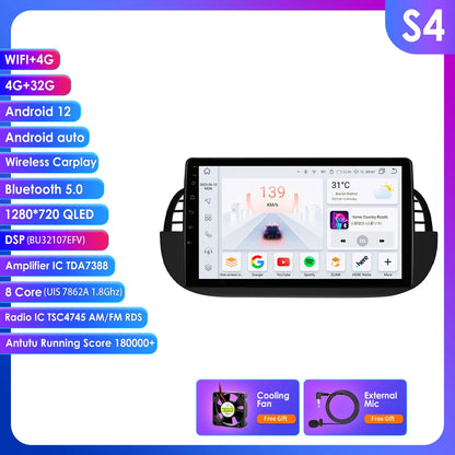 Autoradio Android 4G 8-Core per Fiat 500 (2007-2014) – CarPlay, GPS e Intrattenimento a Portata di Mano!