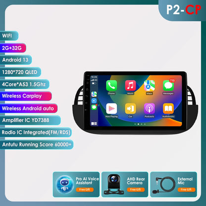 Autoradio Android 4G 8-Core per Fiat 500 (2007-2014) – CarPlay, GPS e Intrattenimento a Portata di Mano!