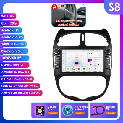 Autoradio 7" Android per Peugeot 206 (2000-2008) – CarPlay, Android Auto, GPS, WiFi, FM/RDS