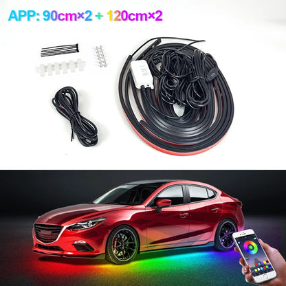Kit Luci LED Sottoscocca Auto RGB con Controllo App, Effetto Neon e Modalità Musicale – 4 Pezzi