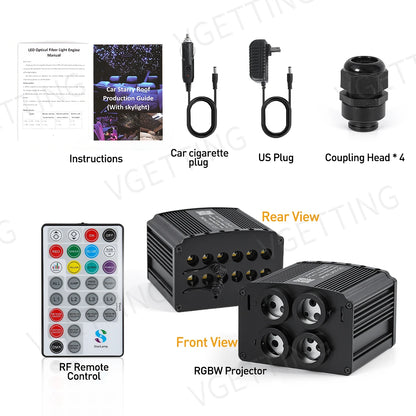 ✨ Kit Luce Stellare a Fibre Ottiche con Effetto Meteoriti – 4 Porte RGBW + Controllo Bluetooth/RF/Vocale