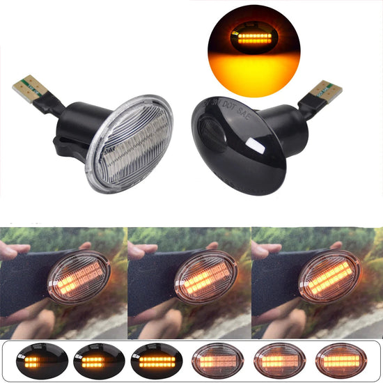 Coppia Luci Laterali LED con Freccia Dinamica per Fiat 500, Ford KA, Lancia Ypsilon, Maserati – Lente Fumè o Cristallo